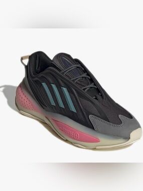 adidas Women's Black Sneakers with Teal Stripes and Pink Accent